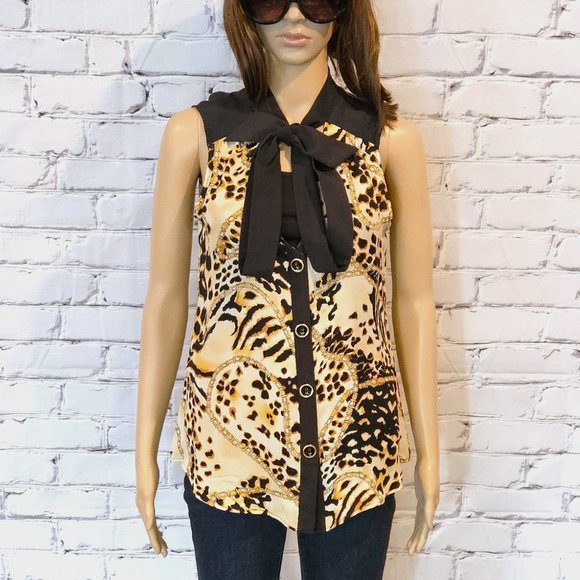 REBECCA MINKOFF! 100% silk sleeveless animal print with bow tie - Picture 4 of 14